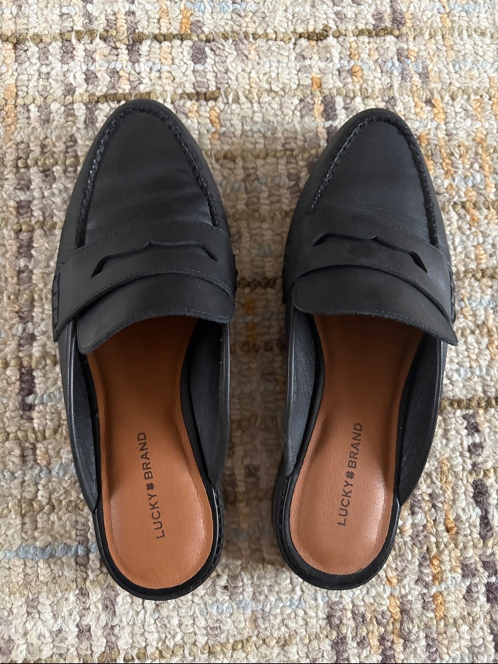 Lucky Brand Black Leather Penny Mule Loafers